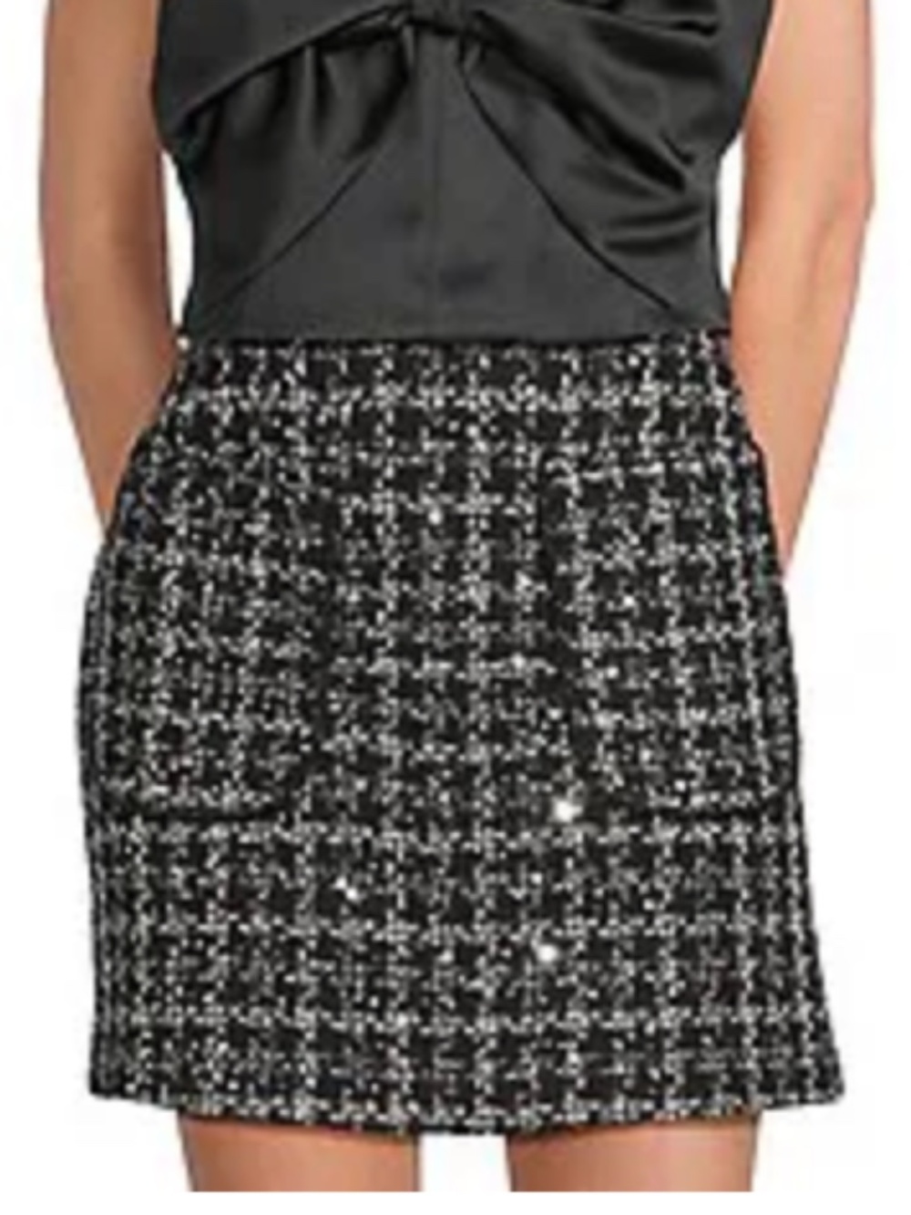 Le Al.X black tweed skirt sequins front pockets size 2